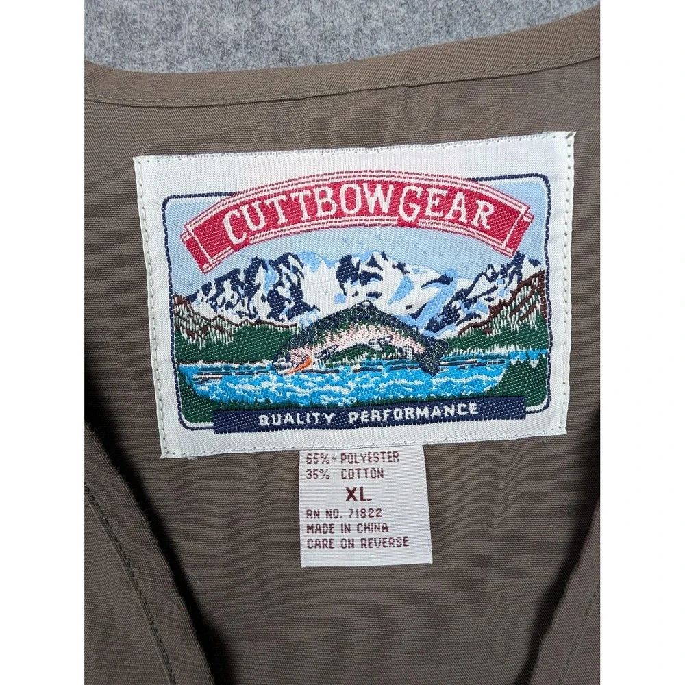 CUTTBOW GEAR Vest Mens XL Brown Fishing Hunting Full Zip Multi Pocket Utility